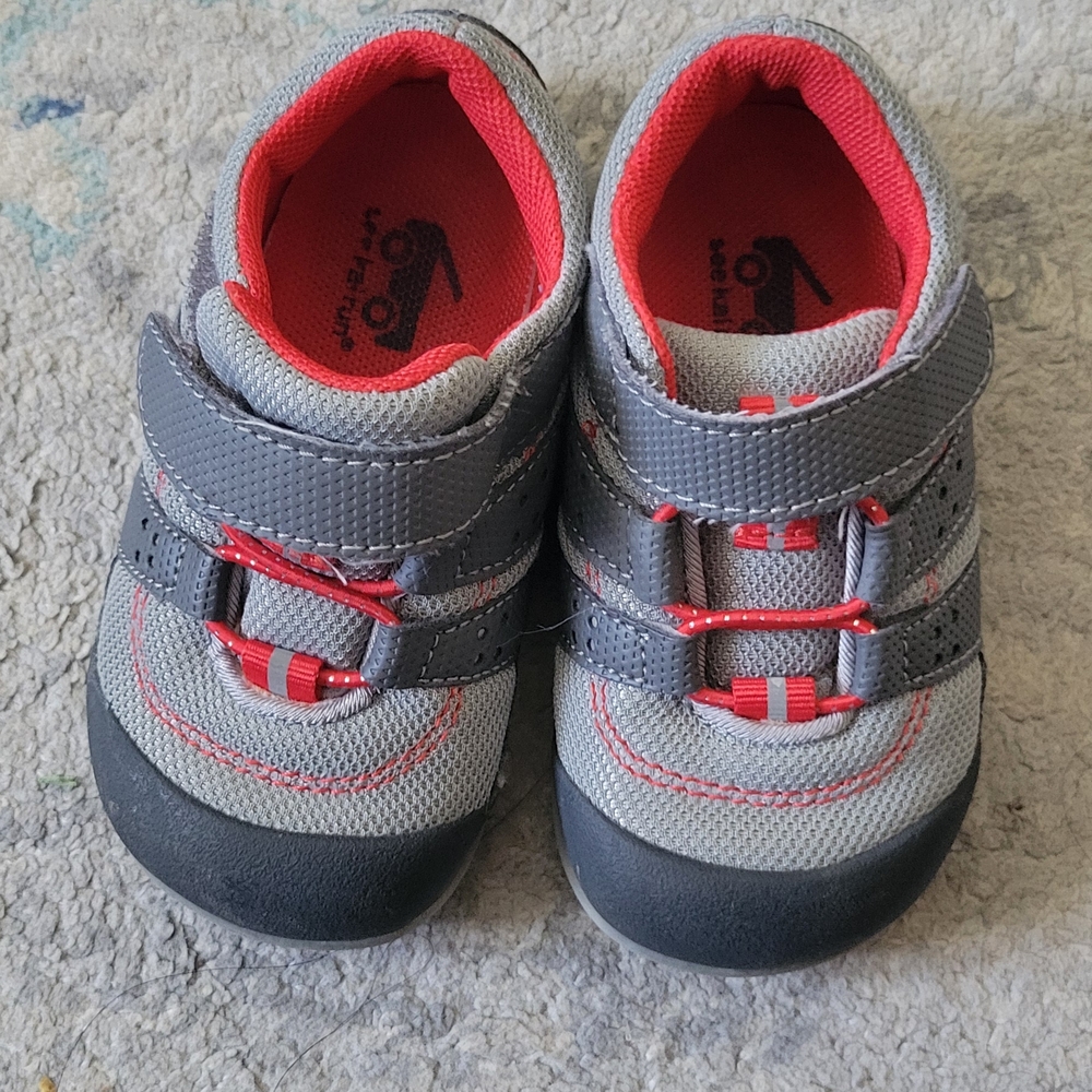 See Kai Run Toddler Gray and Red Velcro Sneakers Toddler Size 6.5